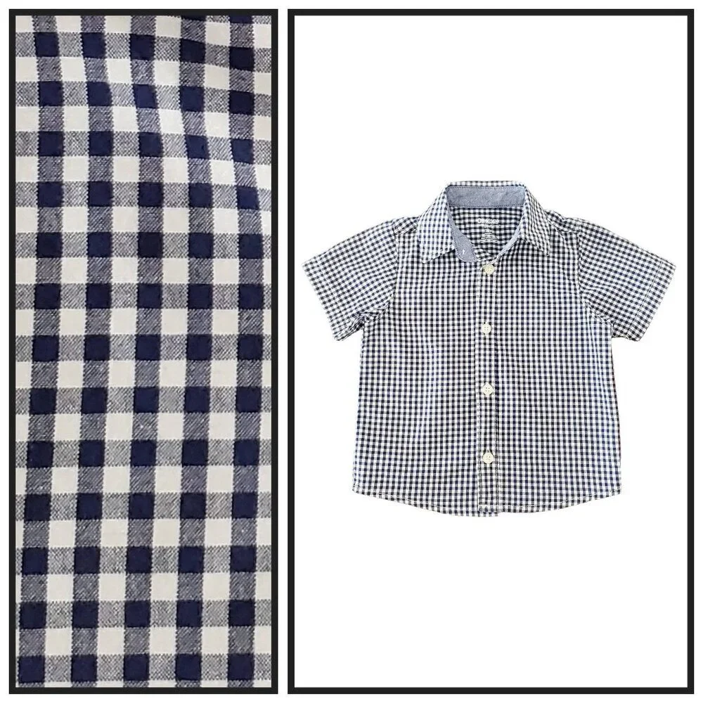 OshKosh Boys 18M Blue Gingham Button Up Shirt Short Sleeve